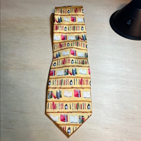 Yellow and Red Book Pattern Men's Tie by Written Word - Picture 1 of 4